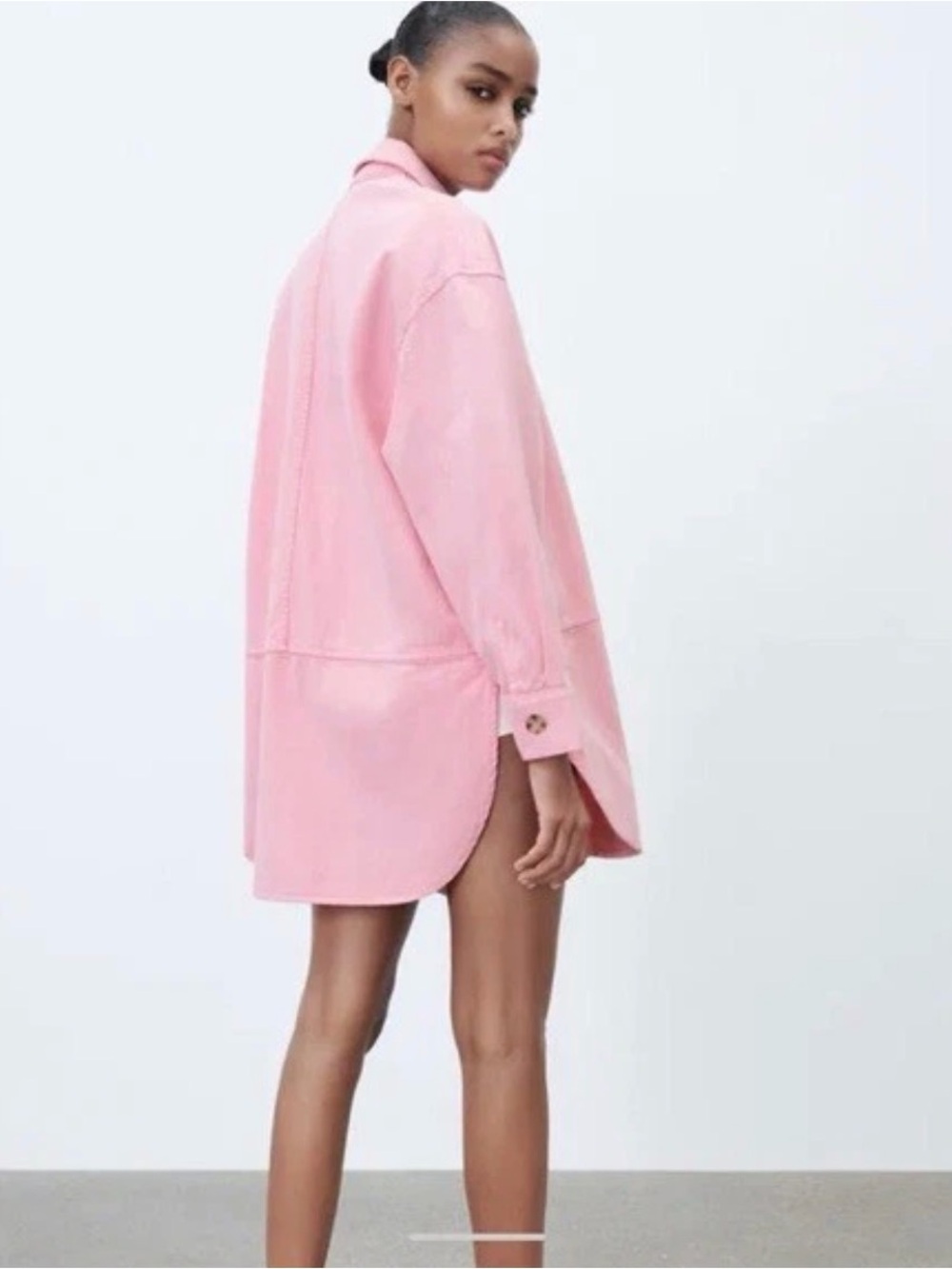 Zara Women’s Hot Pink Denim Oversized Button Up Long Sleeve Jacket Size Small - Picture 2 of 8